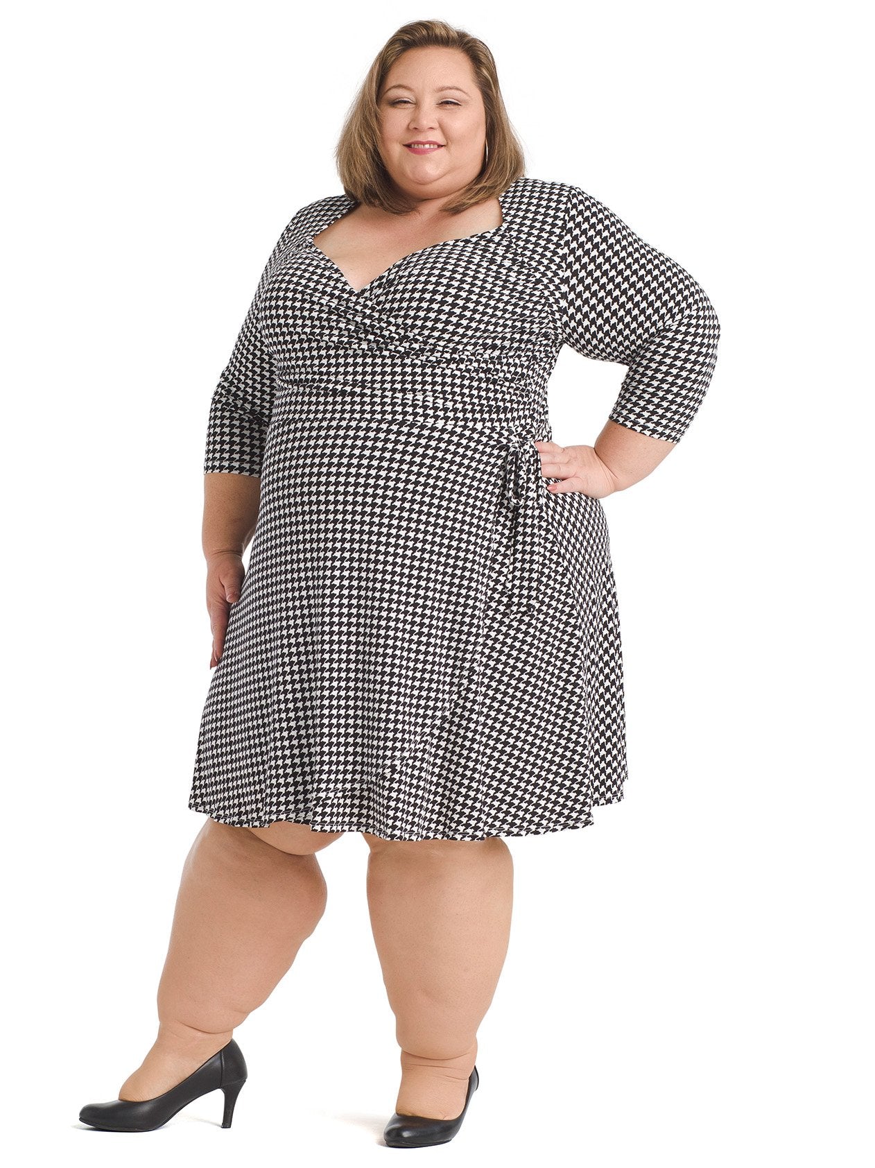 Houndstooth Sweetheart Faux Wrap Dress ...